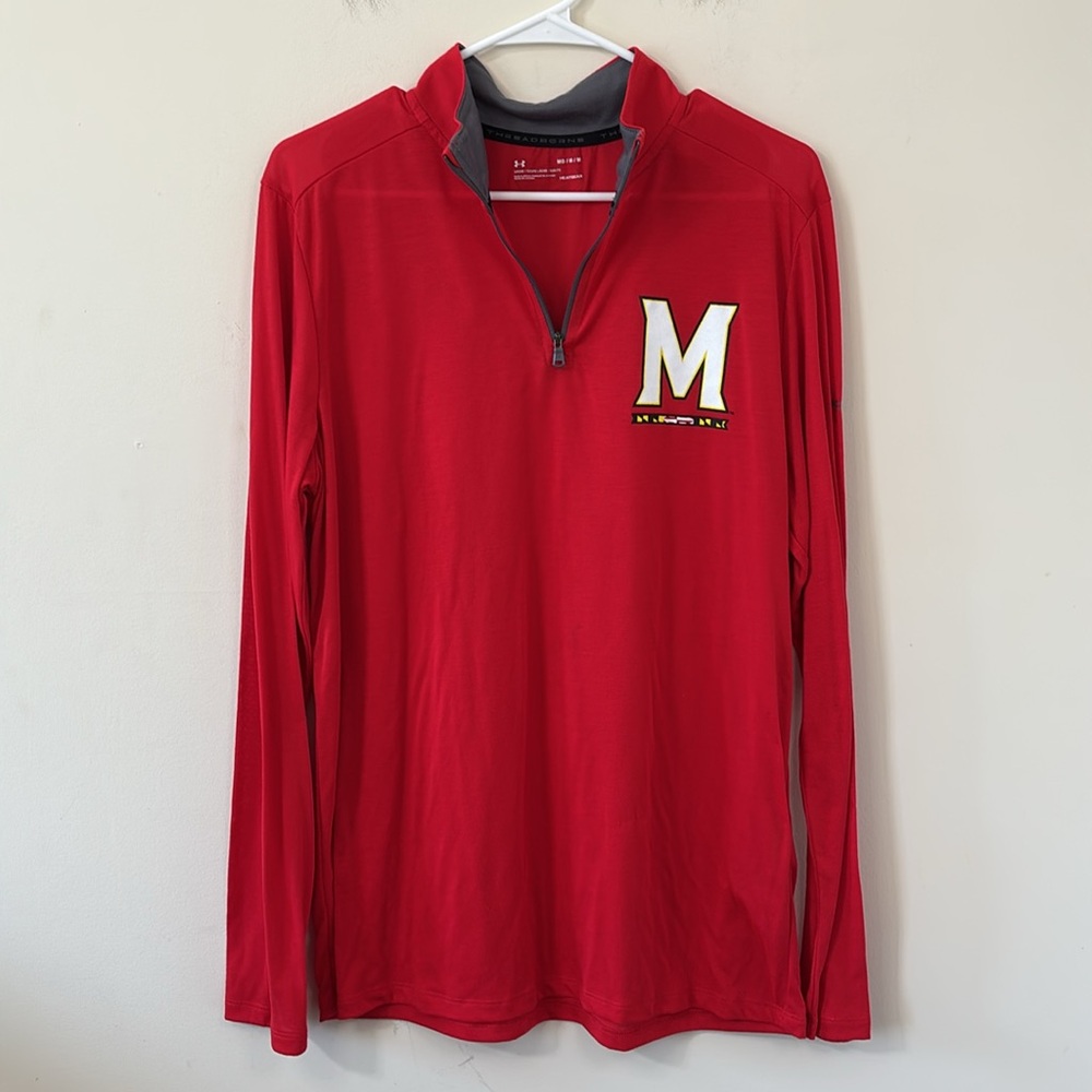 Men's Under Armour Red Maryland Terrapins 1/4 Zip Performance Top Size Medium - Picture 5 of 10